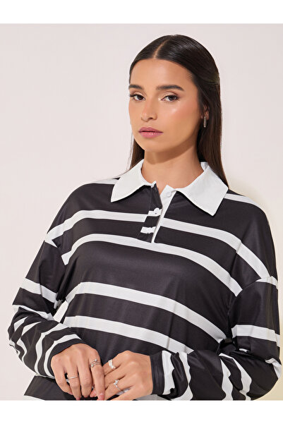 Take Two By Styli Stripe Polo Neck Long Sleeve T-Shirt and Pants Set