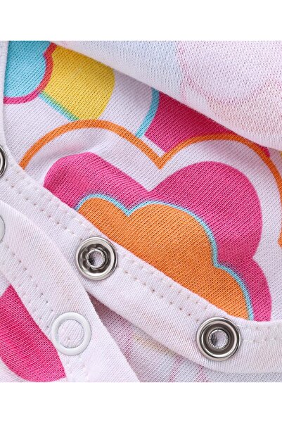 Babyhug Babyhug 100% Cotton Frill Sleeves Frock Style Onesie Cloud Print - Pink