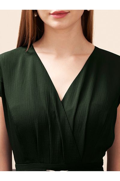 Mish By Styli Textured V-Neck Maxi Dress with Centre Belt Detail