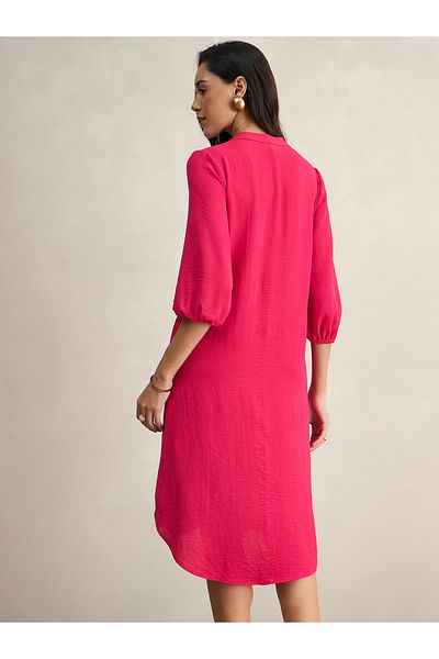 Femmella By Styli Textured Button Down V-Neck Knee Length Dress