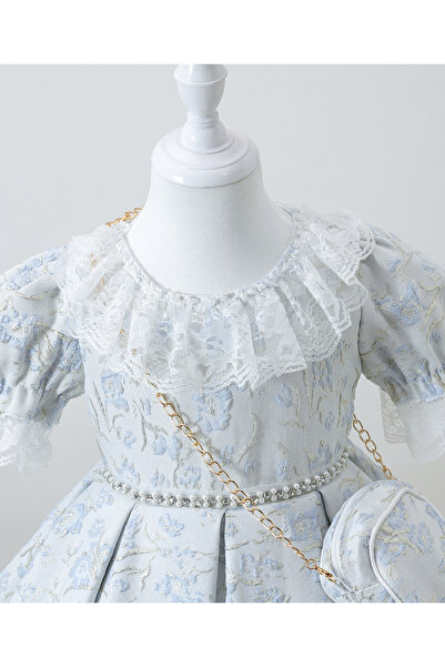 Mark & Mia Mark & Mia Embroidered Lace Detailed Collar Party Dress with Sling Bag - Grey