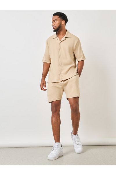 Styli Solid Revere Collar Shirt and Shorts Co-Ord Set