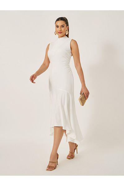 Styli Solid Sleeveless Mermaid Hem Midi Dress