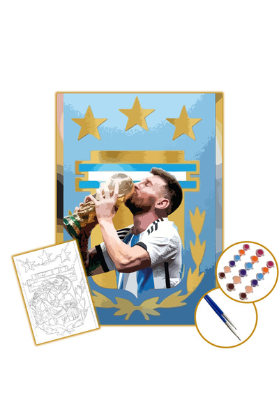 Tuval SAYILARLA BOYAMA SETİ 25X35 ŞASELİ TUVAL, 2Lİ FIRÇA, BOYA - MESSI 1 - FUTBOLCULAR