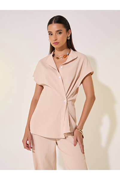 Styli Solid Wrap Buttoned Shirt and Pants Co-Ords