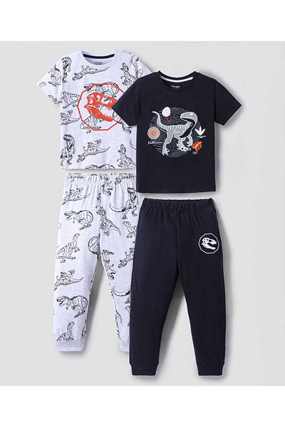 Primo Gino Primo Gino Cotton Dino Printed Pajama Sets (Pack of 2) - Black and White