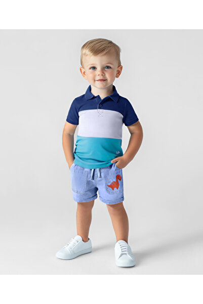 Bonfino Bonfino Dino Printed Denim Shorts - Light Blue