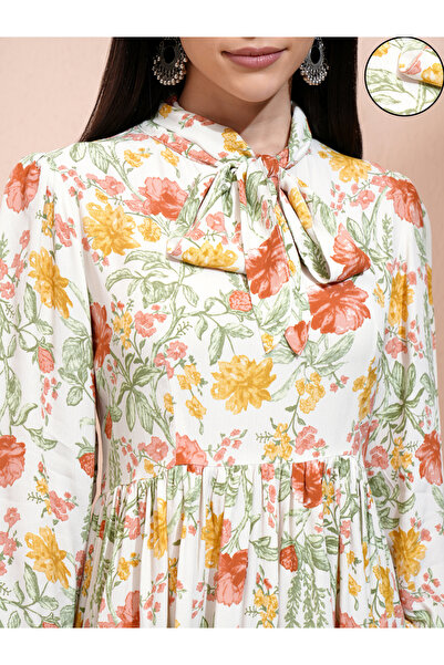 Vishudh By Styli All-Over Floral Print Tie-Up Neck Longline Tunic with Palazzo Pants Set