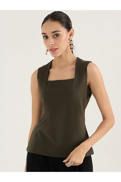 Femmella By Styli Solid Square Neck Sleeveless Top