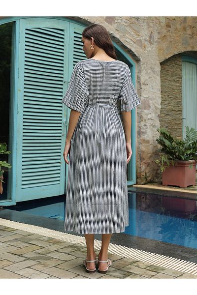 Sanskrutihomes By Styli All-Over Print Batwing Sleeve Cotton Midi Dress