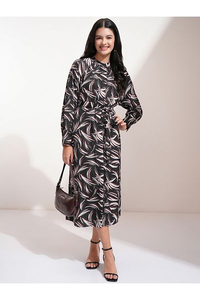Tokyo Talkies By Styli All-Over Print Waist Tie-Up Midi Dress