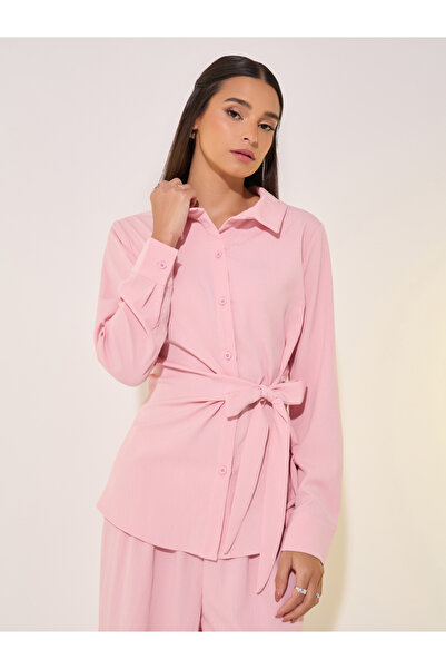 Take Two By Styli Solid Wrap Buttoned Top with Tie-Up and Pants Co-Ords