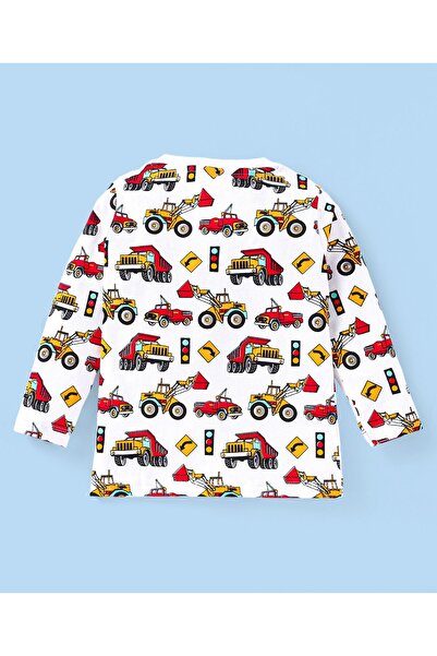 Babyhug Babyhug Cotton Pajama Set with Construction Vehicles Print - White
