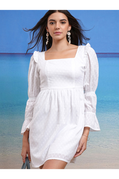 Tokyo Talkies By Styli Textured Dobby Square Neck Mini Dress