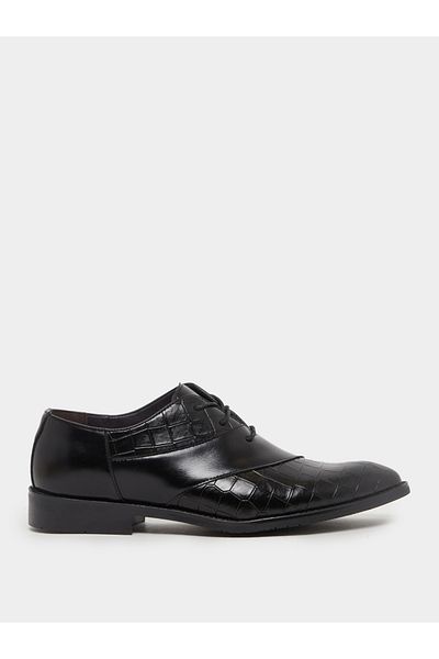 Styli Croc Skin Textured Pointed Toe Derby Shoes