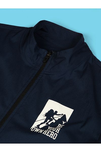 Technosport By Styli Graphic Print High Neck Jacket with Zipper Detail