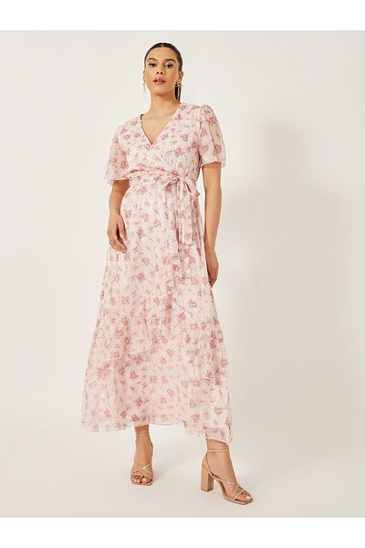 Styli Floral Print V-Neck Wrap Maxi Dress