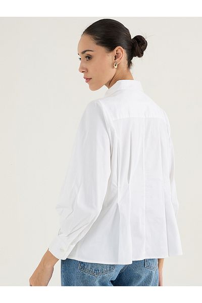 Femmella By Styli Solid Collared Cotton Top with Zipper Detail