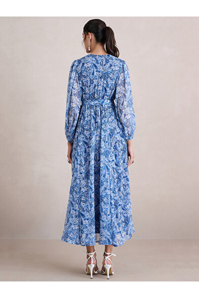 Femmella By Styli Paisley Print Balloon Sleeve Wrap Maxi Dress