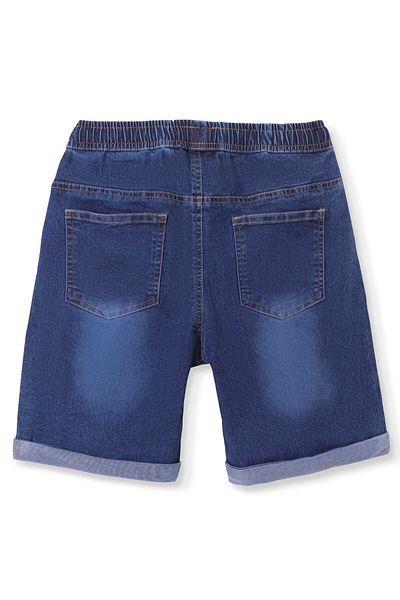 Pine kids شورت جينز مطاطي بطول فوق الركبة من Pine Kids مصنوع من القطن المنسوج بلون سادة - أزرق