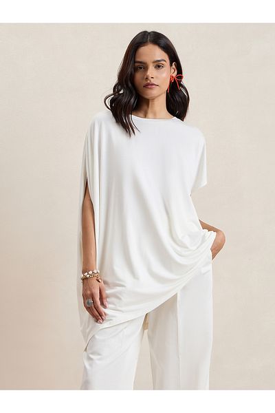 Femmella By Styli Oversized Round Neck Asymmetrical Hem Top
