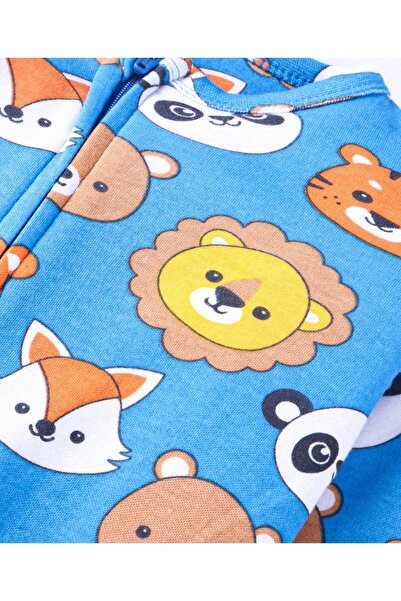 Babyhug Babyhug Cotton Knit Full Sleeves Sleep Suit With Animals Print - Blue