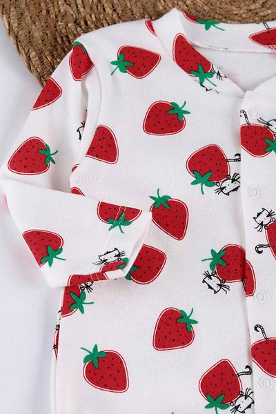 BEREKET BABY 100% Cotton Twill Baby Strawberry Printed Jumpsuit with Booties 0-9 Months