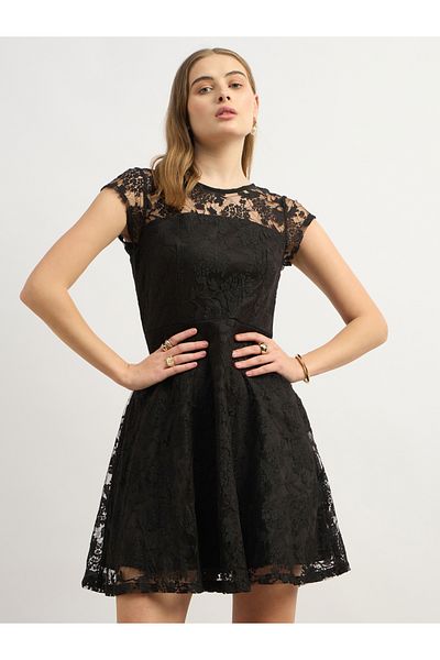 Styli Lace Insert Skater Mini Dress