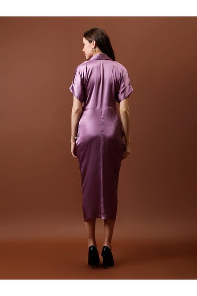 Athena By Styli Satin Shirt Midi Dress with Pleated Detail