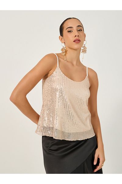 Styli Sequin Embellished Scoop Neck Cami Top