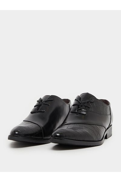 Styli Croc Skin Textured Pointed Toe Derby Shoes