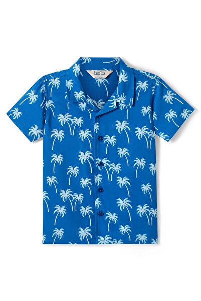 Bonfino Bonfino Palm Tree Printed Shirt & Short Set - Blue