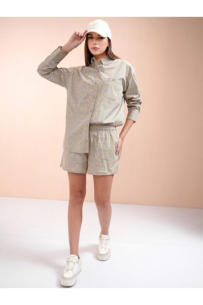 Tokyo Talkies By Styli All-Over Print Collared Shirt with Mid Rise Shorts Co-Ords