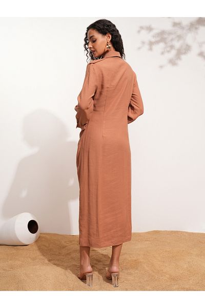Tokyo Talkies By Styli Solid Collared Shirt Midi Dress with Front Slit Detail