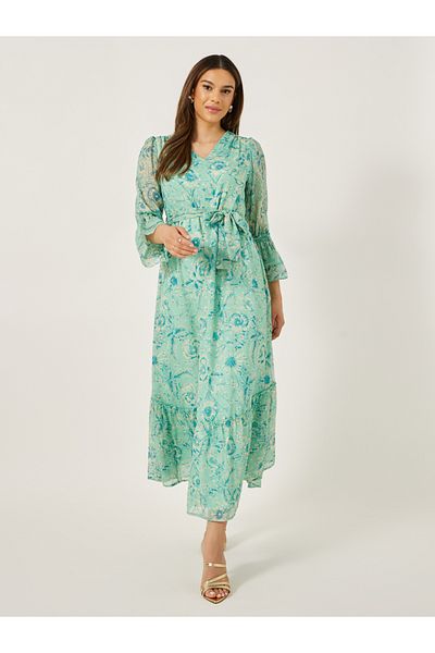 Styli Floral Print Ruffle Hem A-Line Maxi Dress