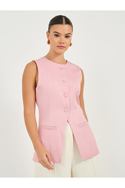 Styli بلوزة طويلة بفتحة رقبة مستديرة وأزرار