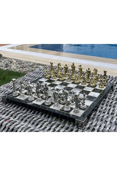 POLO BLUE Antique Greek Archer Figured Chess Set