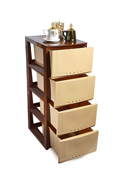 co arma درج تخزين بلاستيك 4 طوابق متعددة الاستخدامات 42×34×83  سم  بيج بني