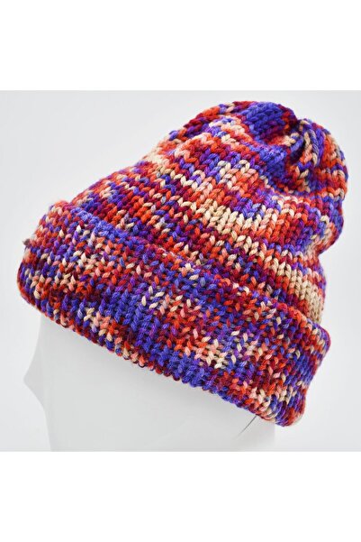 şapkadan Χοντρό χειμωνιάτικο πλεκτό μάλλινο γυναικείο μπερέ διπλής στρώσης μωβ