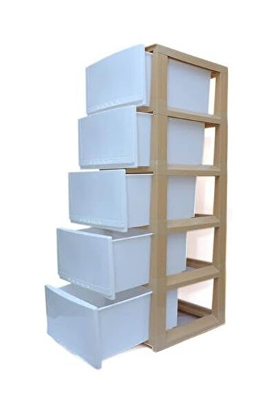 co arma درج تخزين بلاستيك 5 طوابق متعددة الاستخدامات 42×34×104 سم بيج ابيض