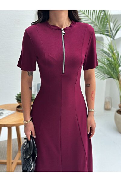 buqre's moda Rochie lungă cu fustă evazată cu fermoar