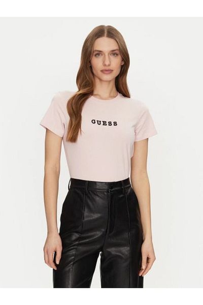 Guess Tricou cu logo brodat pentru femei JEANS roz