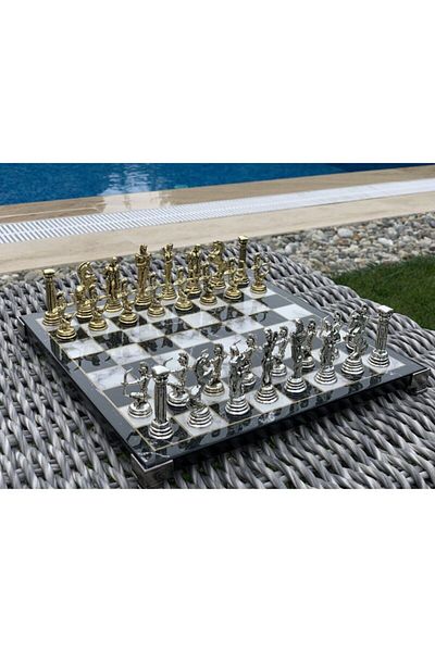 POLO BLUE Antique Greek Archer Figured Chess Set