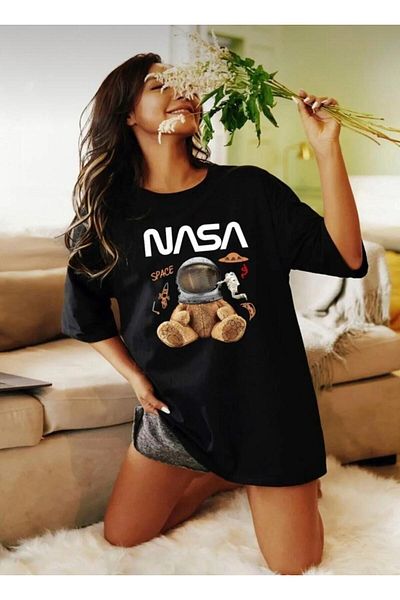 khufu Μπλουζάκι Unisex NASA TEDDY Bear Long Panjang OHVERSIZE