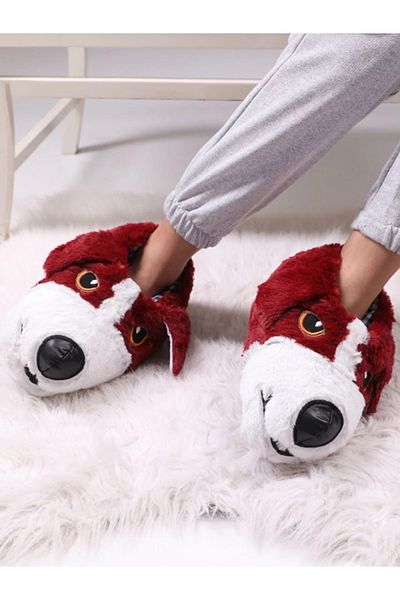 Nisanur Shoes Unisex Slippers with Cute Plush Dog Figure