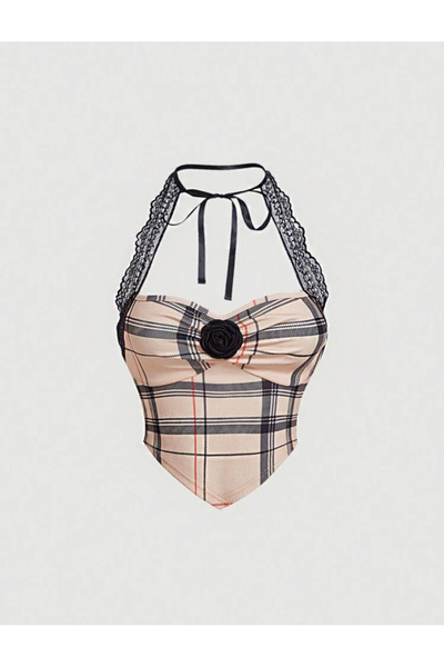 La Saade Y2k Bej Dantel Detaylı Halter Yaka Pinterest Top Bluz