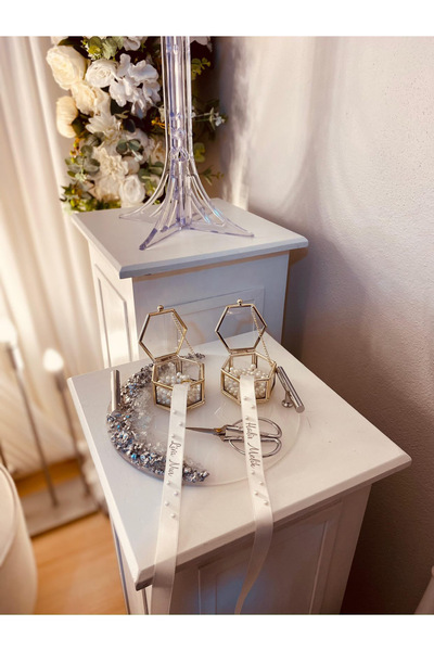 Huyendo Kurdele Üzeri İncili Söz Nişan Yüzük Kurdelesi (Metalik Gümüş Baskı) ...