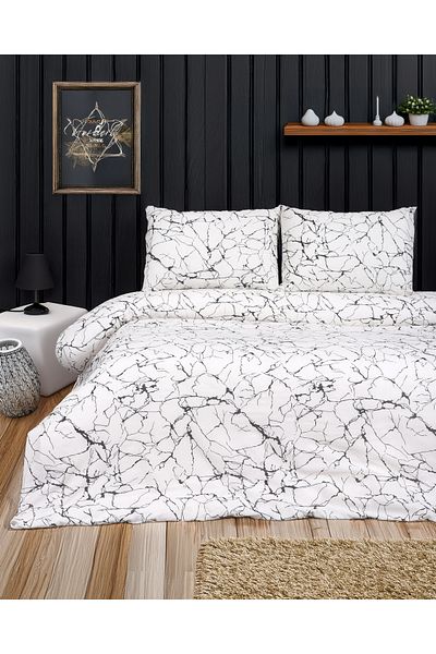 Sares Home Set lenjerie de pat cu model de marmură, fundal alb, dublu (Fără cearșaf)