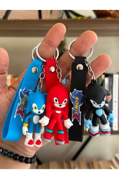 NİNOVA AKSESUAR سلسلة مفاتيح شخصية سوبر سونيك مكونة من 3 قطع وحقيبة تزيين ثلاثية الأبعاد (قنافذ سونيك، ذيل، مفاصل، ظل قنافذ)