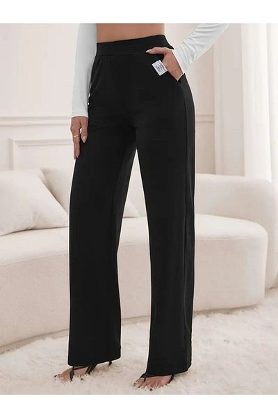 Modayakamoz Women's High Waist Pocket Wide Cut Imported Crepe Pants